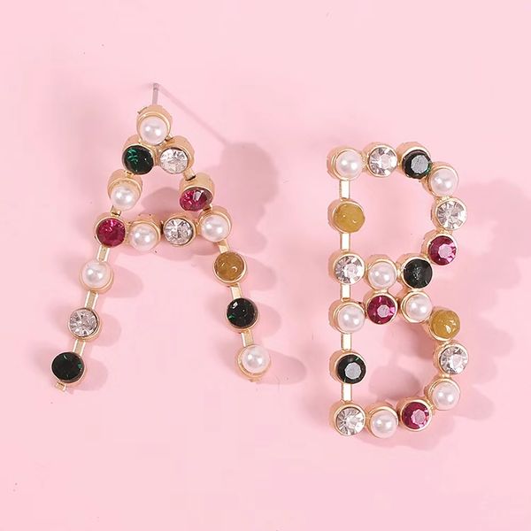 

fashion- letter ab dangle earrings for women luxury designer colorful diamond pearl charm earring vintage bohemian pearls letters jewelry, Silver