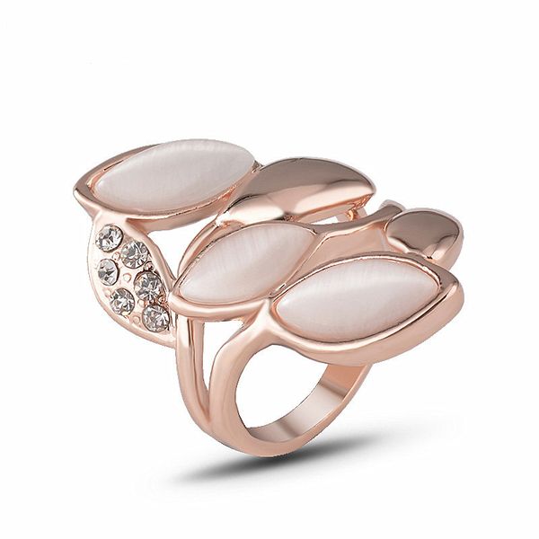

[ddisplay]wholesale leaves shape opal jewelry ring creative rose gold setting finger rings surface polishing size 6-9, Silver