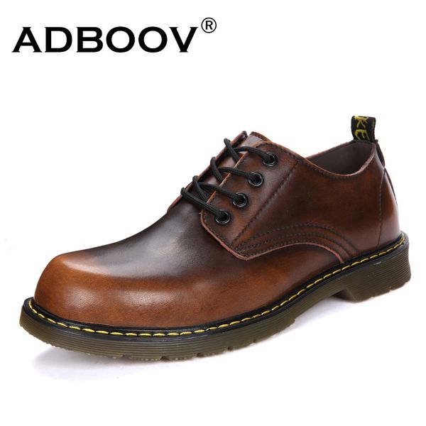 

adboov fashion leather shoes men round toe leisure men's casual shoes rubber sole walking man work, Black