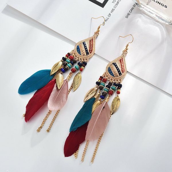 

женщины моды bohemian серьги vintage длинные кисточкой fringe boho мотаться серьги, Silver