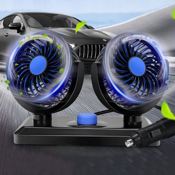 

auto dual fan for car auto interieur accessoires 360 graden-ronde koeling accessoires swing fan ventilatie board zomer 12v 24v