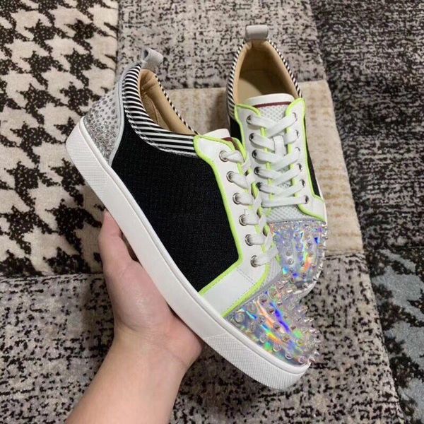 

высокое качество марка мужская red bottom повседневный flat low top младший шипы повседневный walking fshion конструктор сетки кожа red sole, Black