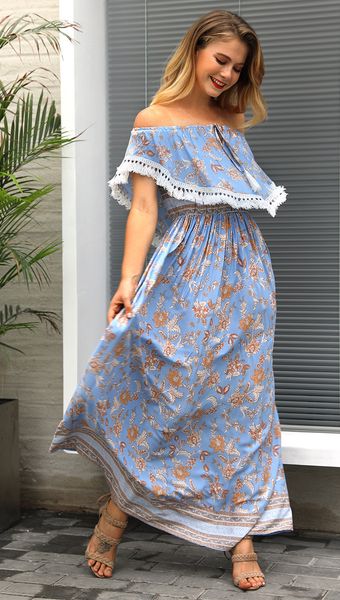 

womens elegant floral printed ankle length bohemian dresses female summer casual evening party dresses ing, Black;gray