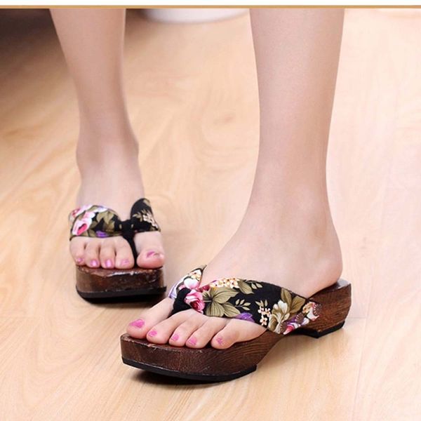 

women sandals 2019 summer beach platform shoes wood women sandals clog wooden slippers open toe casual flip flops high quality, Black
