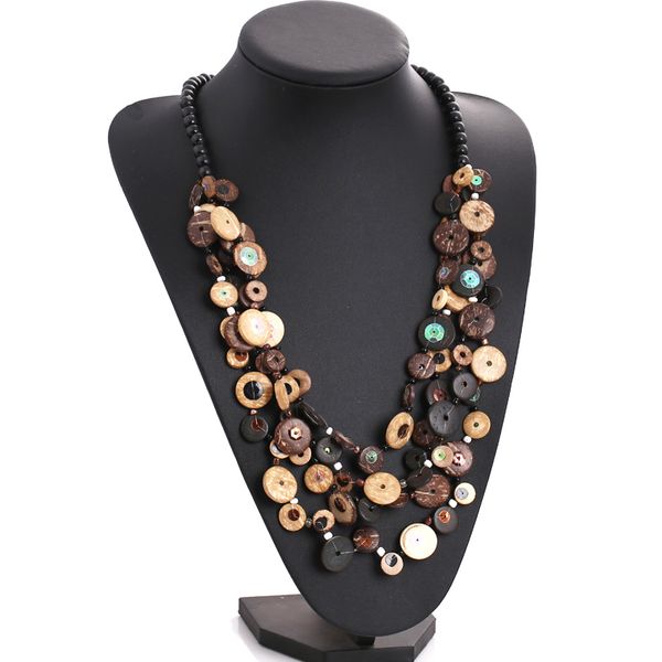

s dopaminergic multi-layer wood bead knitted coconut shell necklace, Silver