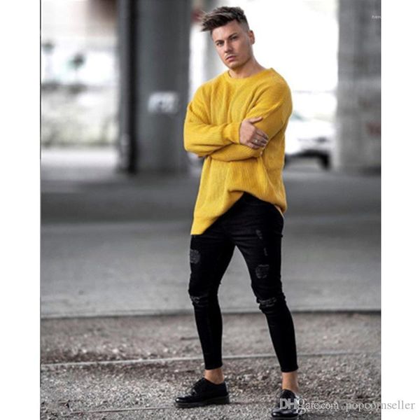 

mens spring ripped draped jean trousers teenager boy street jeans black pencil pants, Blue