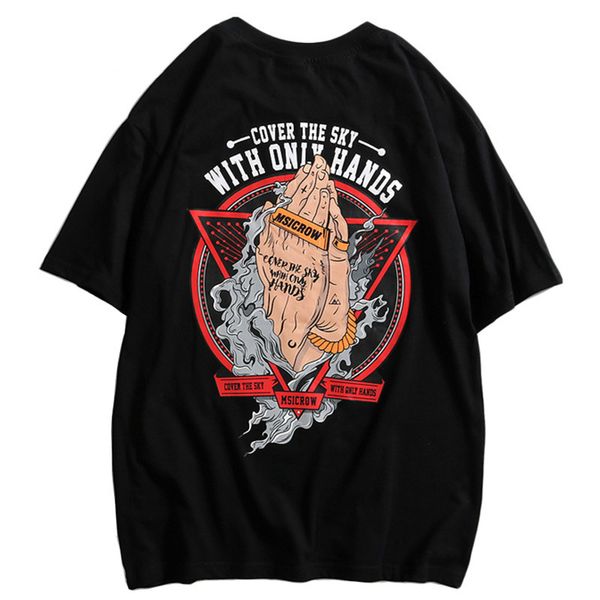 

sifan 2019 spring hip hop t shirt men powerful hands printed t-shirts harajuku streetwear summer tshirt short sleeve tees cotton, White;black