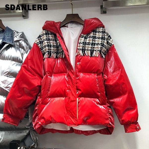 

зимняя куртка женщины с капюшоном зимнее пальто твид шить красный хлеб пальто капюшон хлопок мягкий парки, Black