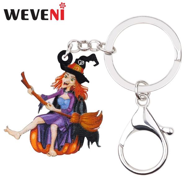 

weveni acrylic halloween anime broom witch pumpkin key chains key ring bag car wallet keychains for women girls decoration gift, Silver