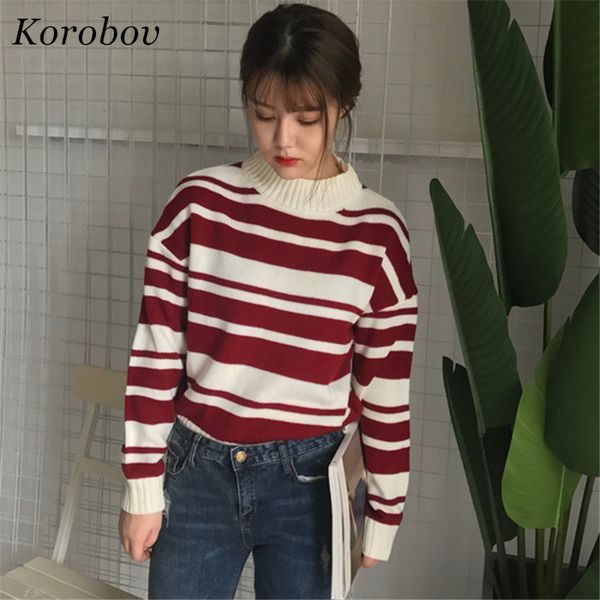 

2018 auttum winter new striped preppy style sweater korean half turtleneck fashion mujer sueter slim wild vintage pullover 75647, White;black