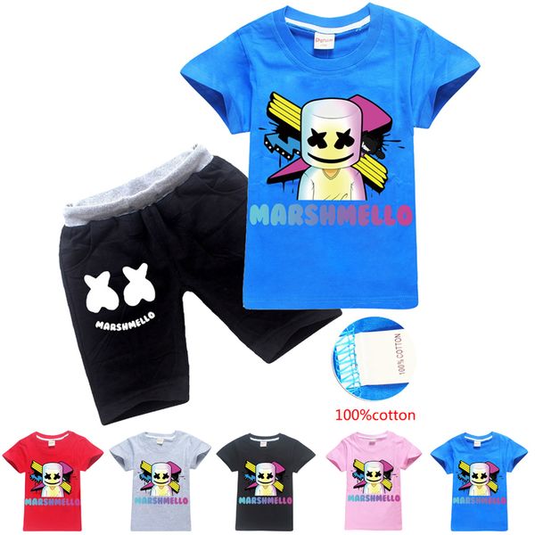 

100% cotton dj marshmello printed kids clothing sets 6-14y boys girls t shirt + pants 2 piece sets kids designer clothes dhl ss76, White