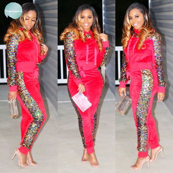 

winter пришивания эпикировка velvet two piece set женщины sweatsuit осень hoodie pant пот костюм matching велюровый спортивный костюм, White