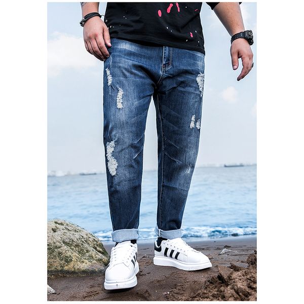 

plus size men's jeans men loose hole jeans 2019 spring autumn denim pants fashion casual for male new, Blue