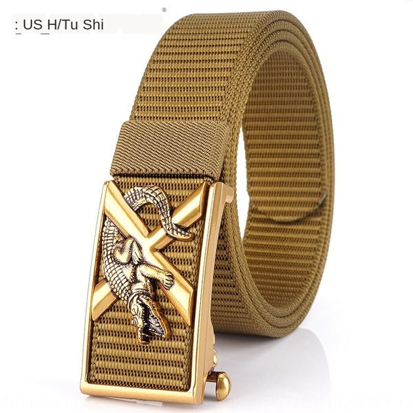 

emgfx 3.5cm thickened men's outdoor nylon woven automatic buckle tide 3.5cm thickened belt men's outdoor canvas canvas nylon woven, Black;brown