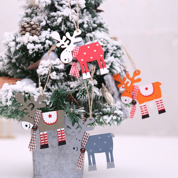 

1 pcs dropship christmas tree decor wood painted elk pendant xmas party decor deer pendants christmas decoration for home
