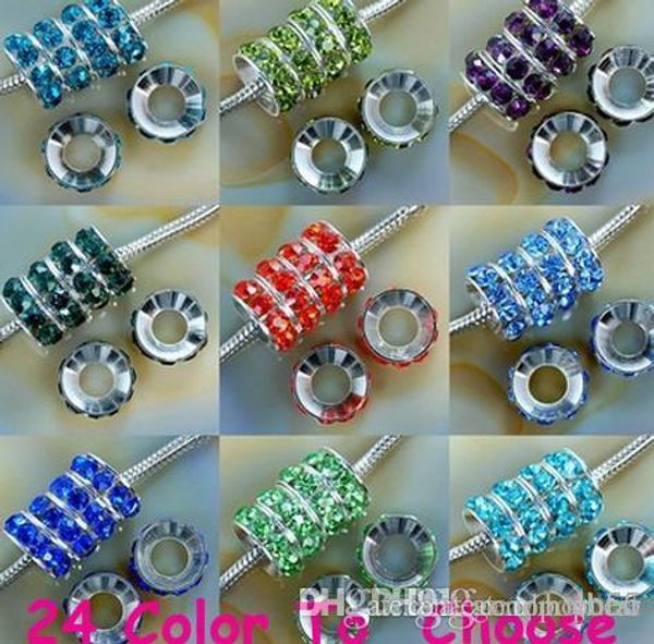 

12mm mixed color rhinestone crystal rondelle spacer beads,rhodium plated big hole european bead for bracelet ale diy findings u2352 s72, Black