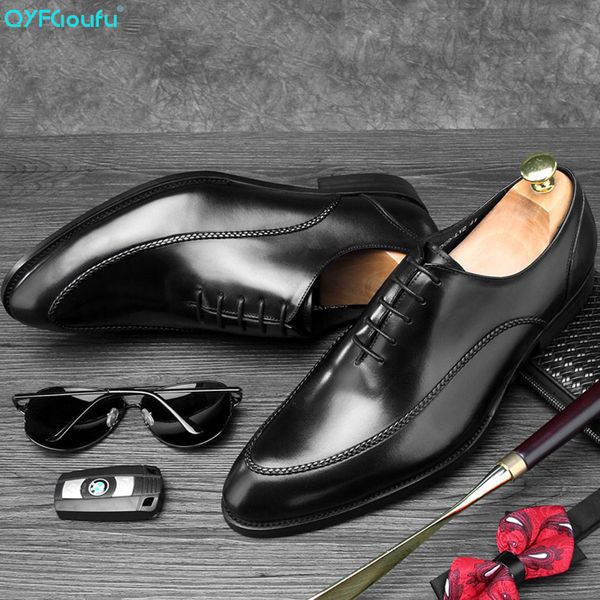 

qyfcioufu men dress shoes genuine leather black italian fashion business oxford shoes classic social shoe lace up wedding