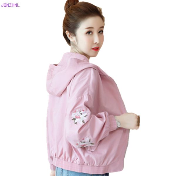 

spring coat women 2019 new fashion loose overcoats spring and autumn embroidery wild loose short hooded thin women's coat g1103, Black;brown