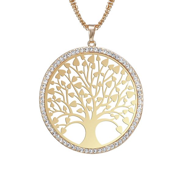 

tree of life crystal round small pendant necklace gold silver colors bijoux collier elegant women jewelry gifts dropshipping