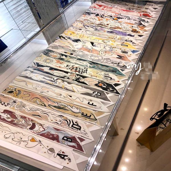 

luxury new 26 letters scarf women silk scarf bag skinny constellation 2019 design wrist towel fashion head band small tie, Blue;gray
