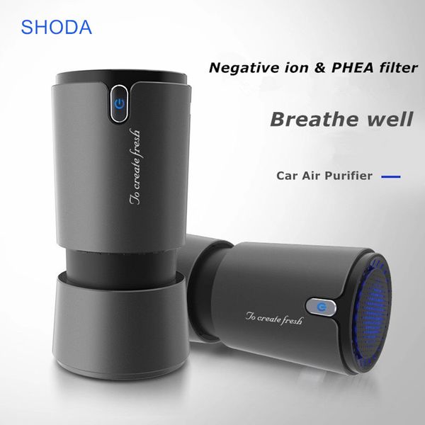 

shoda car air purifier with negative ion hepa filter fresh portable usb design cigarette smoke ionizer air purifier for car