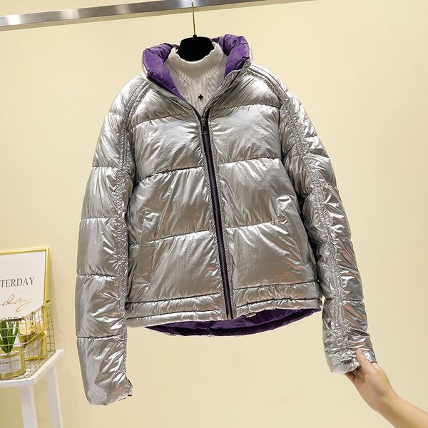 

winter jacket women stylish parka coat down cotton glossy oversize 2019 plus size female warm clothing outerwear puffer silver, Black