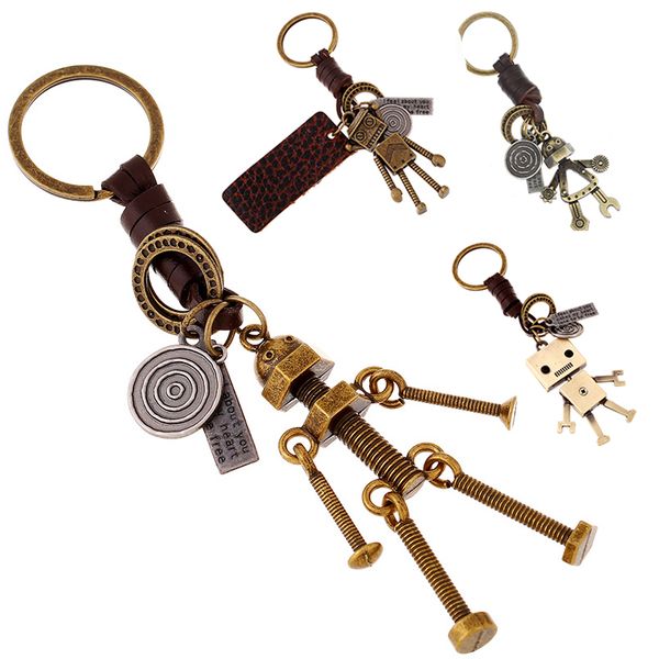 

4 styles adjustable accessories vintage car key chain men/women couple keyring alloy robot backpack pendant punk keychains gift, Silver