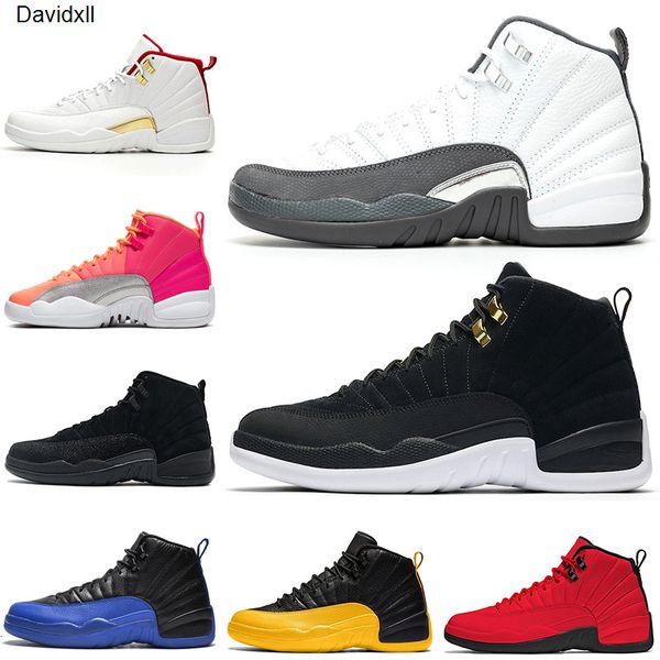 

12 dark grey game royal basketball shoes 12s reverse taxi wings mens trainers sports sneakers 7-13