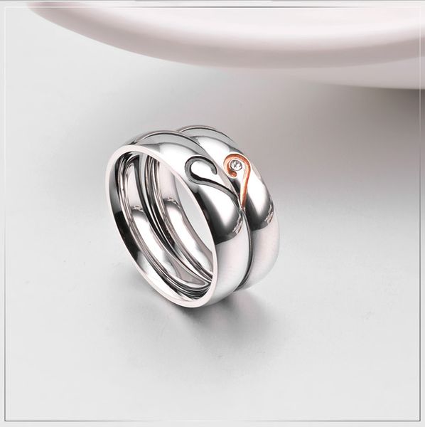 

2020l men's womens couples rings stainless steel ring cz crystal black and rose gold silver ring promise wedding band rings