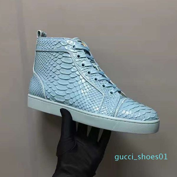 

new 2019 krystal sneaker snakeskin red bottom leather premium casual shoes, lace-up flat shoes for both men and women g01, Black