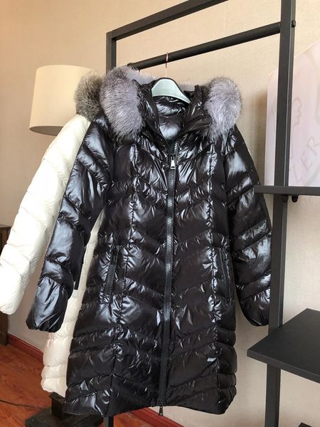 

monclers r winter jacket women classic brand thick hooded long luxury down jacket female slim version of heavy fur collar coat, Black