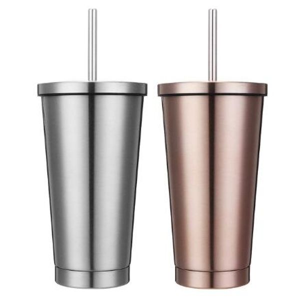 

500ml stainless steel insulated travel coffee mug tumbler sweat tea beer juice cup flask water drinking bottle with lid & straw
