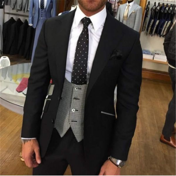 

handsome one button groomsmen lapel groom tuxedos men suits wedding/prom man blazer ( jacket+pants+tie+vest, White;black