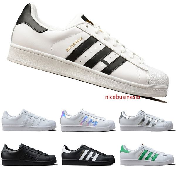 

2019 super star white black green hologram iridescent junior superstars 80s pride womens mens trainers superstar casual shoes size 36-44