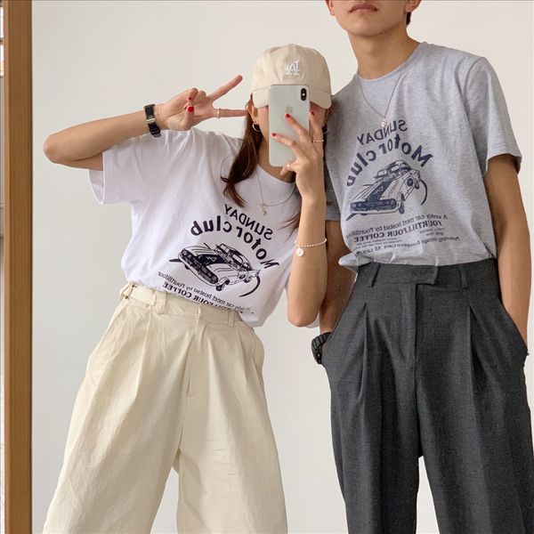 

nantao pattern letter printing short-sleeved t-shirt female 2020 summer loose lazy wind all-match gr100, White