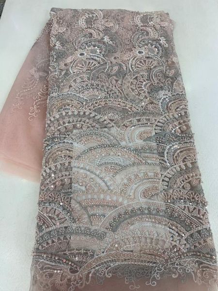 

персикового цвет удивительного дизайна новой моды высокого класс ручной работа из бисера африканских тканей кружева для леди большого дня ст, Pink;blue