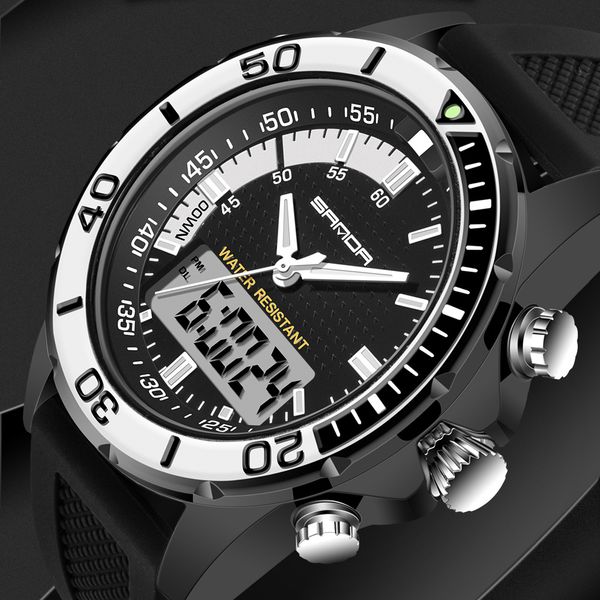 

2019 men's sport watch diving led display wristwatch fashion casual rubber strap waterproof shockproof watch men montre homme relogio, Slivery;brown