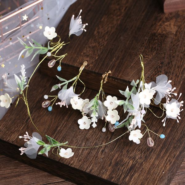 

korean wedding hair decorate mori hair lace green leaf hair decorate flower bride headwear group, Silver