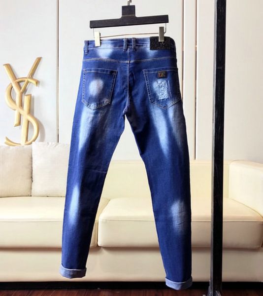 

20ss new brand mens jeans vl luxury designer high end jeans metal pendant distressed patch pants loose straight comfortable wild pants, Blue