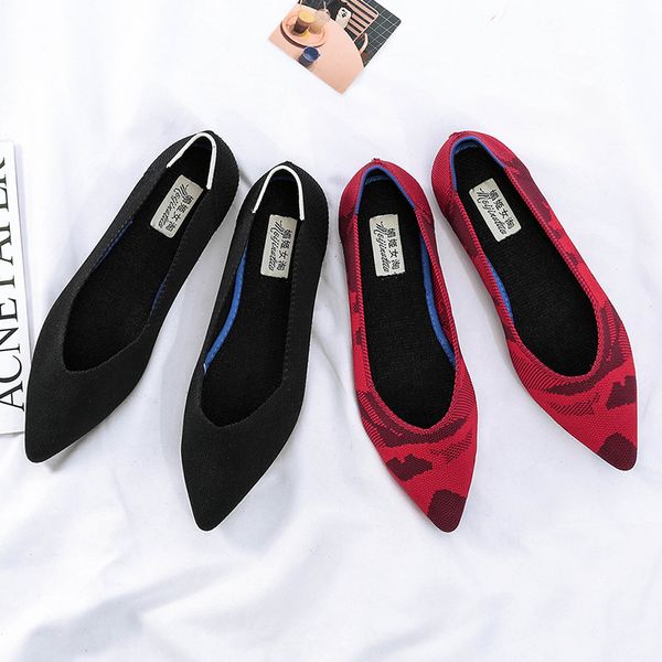 

roman design mixed colors pointed toe slip on mules women single shoes microfiber knitted flats femme 34-44 moccasins lady cj191226, Black