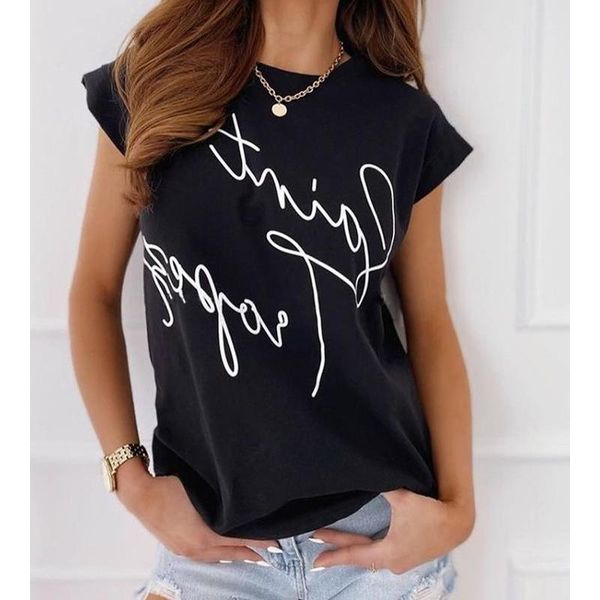 

women ladies printing t-shirts summer casual short-sleeved round neck blouse girls leisure loose shirts, White