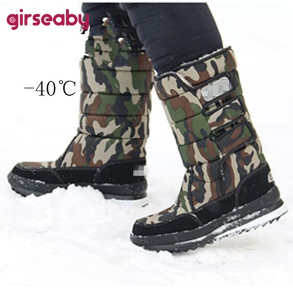 

girseaby mid-calf boots camouflage waterproof winter boots woman thermal shoes anti-slip wearable snow big size botas s618, Black