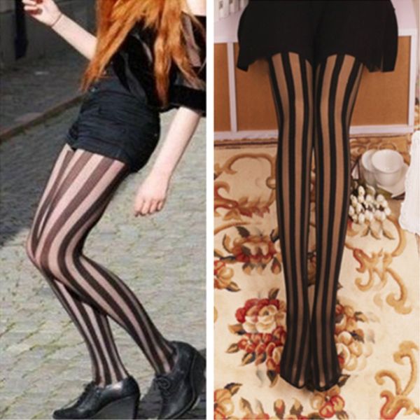 

transparent tights * popular tights * striped fashion personalized, Black;white