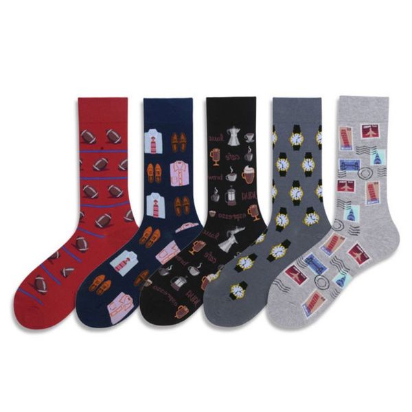

2pcs autumn and winter breathable warm men mid stockings creative business casual socks, Black
