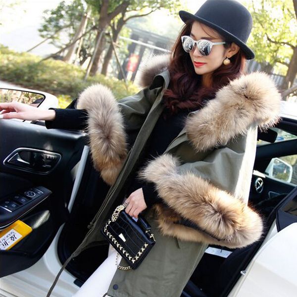 

winter jacket women 2020 fashion parkas autumn winter large real natural raccoon fur hooded army green coat, Black
