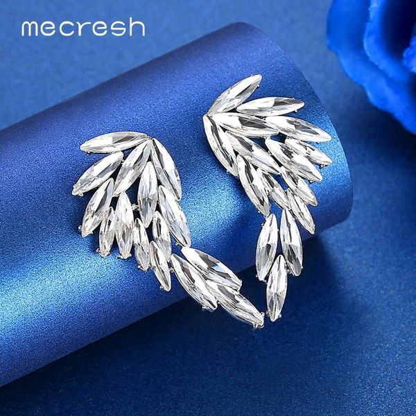

mecresh sparkling leaf crystal big stud earrings for women girls silver color angel wings large bridal wedding earrings meh1632, Golden