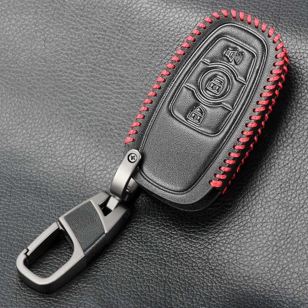 

3 buttons leather car key fob cover cases for great wall haval hover h6 2015 c50 hoist smart keys keychain with key ring
