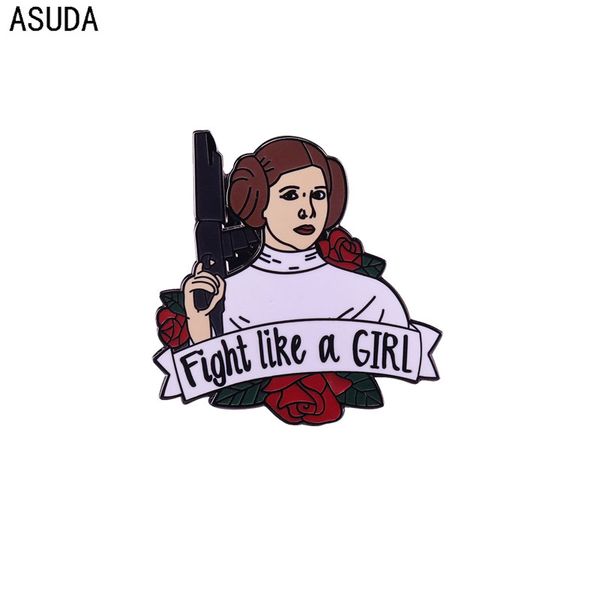 

fight like a girl feminist enamel pins and cartoon girl brooch men women fashion jewelry gifts anime movie novel lapel badge, Gray