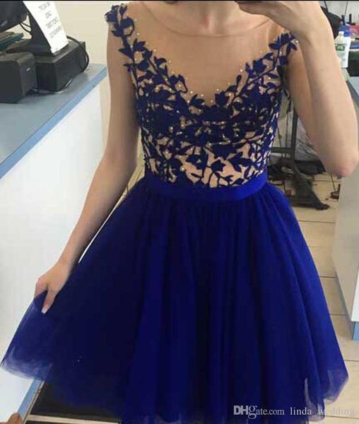 2019 Cheap Curto Royal Blue Cap Sleeves Vestido de Cocktail Moda Joelho Comprimento Feriado Clube Use Homecoming Party Dress Plus Size Custom Fazer