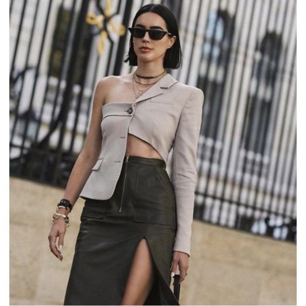 

womens blazer irregular ladies blazer jacket hollow out asymmetric womens jackets chic short suit coat women 2019 as407, White;black